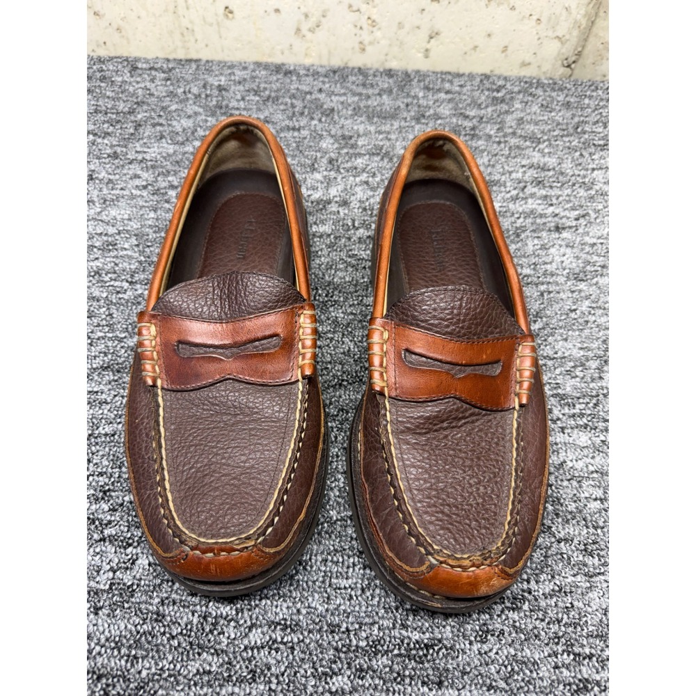 LL Bean Mens Penny Loafers Brown Pebbled Leather Lug Sole Shoes 8 D 244478